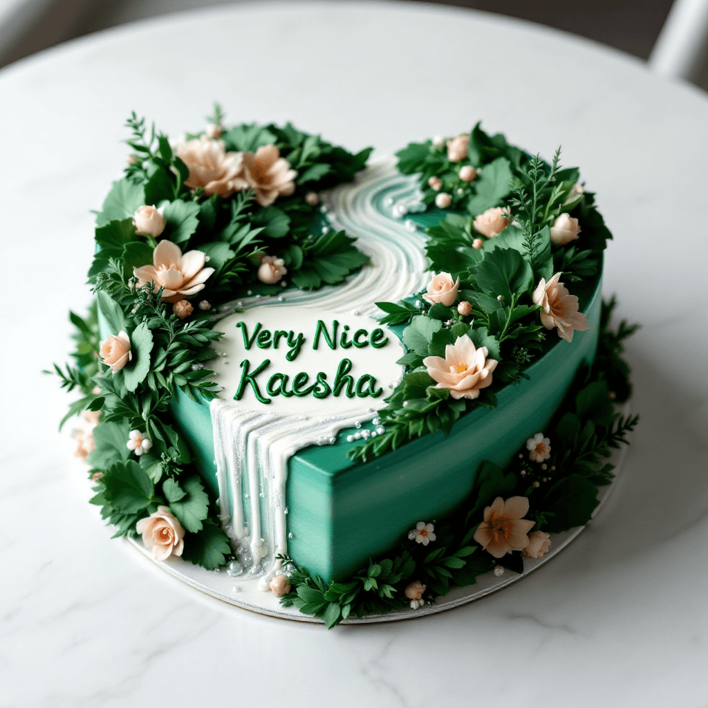A cake for the 13 year old Girl "Kaesha" she born on July Use the rain influence also she lives in Rishikesh India which is very natural greenery place with holi water of Ganga Make a cake with the above description and consider the influence of weather, Rishikesh, Ganga and Age